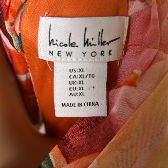 NICOLE MILLER  floral sleeveless halter dress, XL, sheer,chiffon,lined,tiered. - Picture 5 of 15